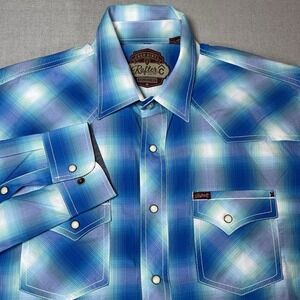 Mens Rafter C Pearl Snap Shirt Long Sleeve Red Dirt Collection Blue Plaid XL